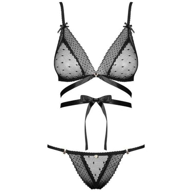 Completo sexy nero trasparente con fiocchi e laccetti incrociati
